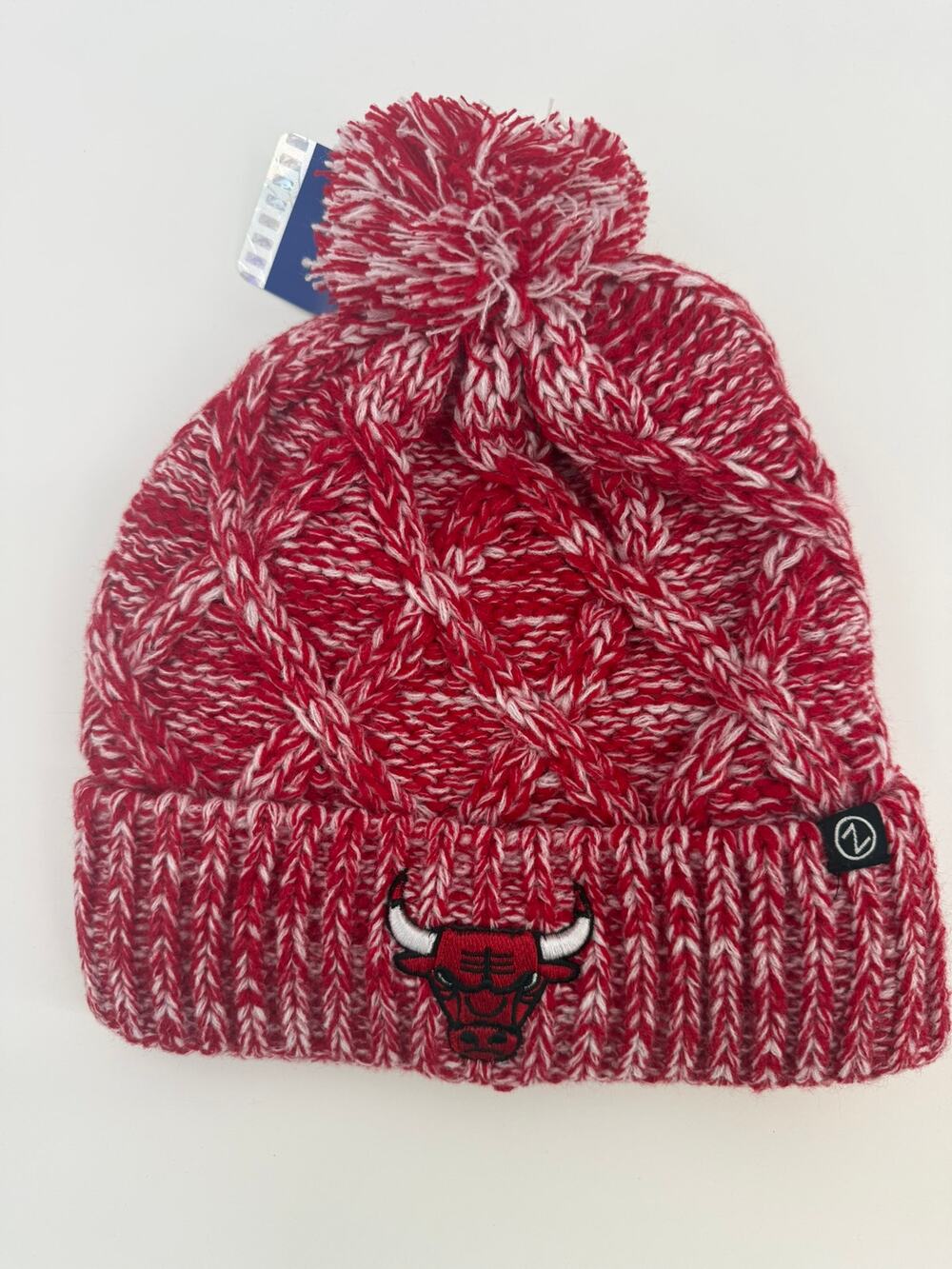 Chicago Bulls Knit Pom Pom Beanie Red Marled Cable Knit NBA Team Winter Hat